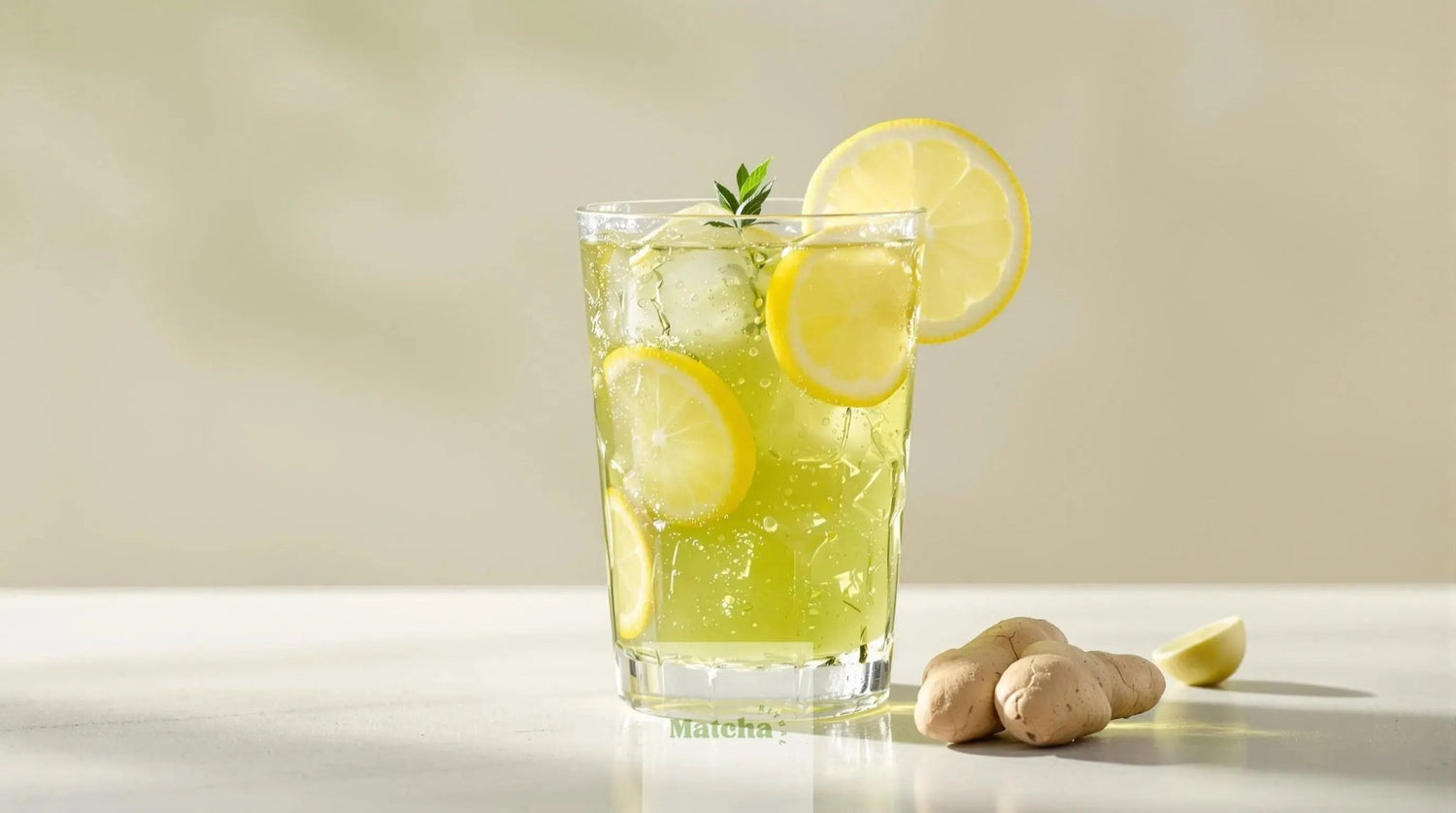 verre de matcha thé glacé citron-gingembre