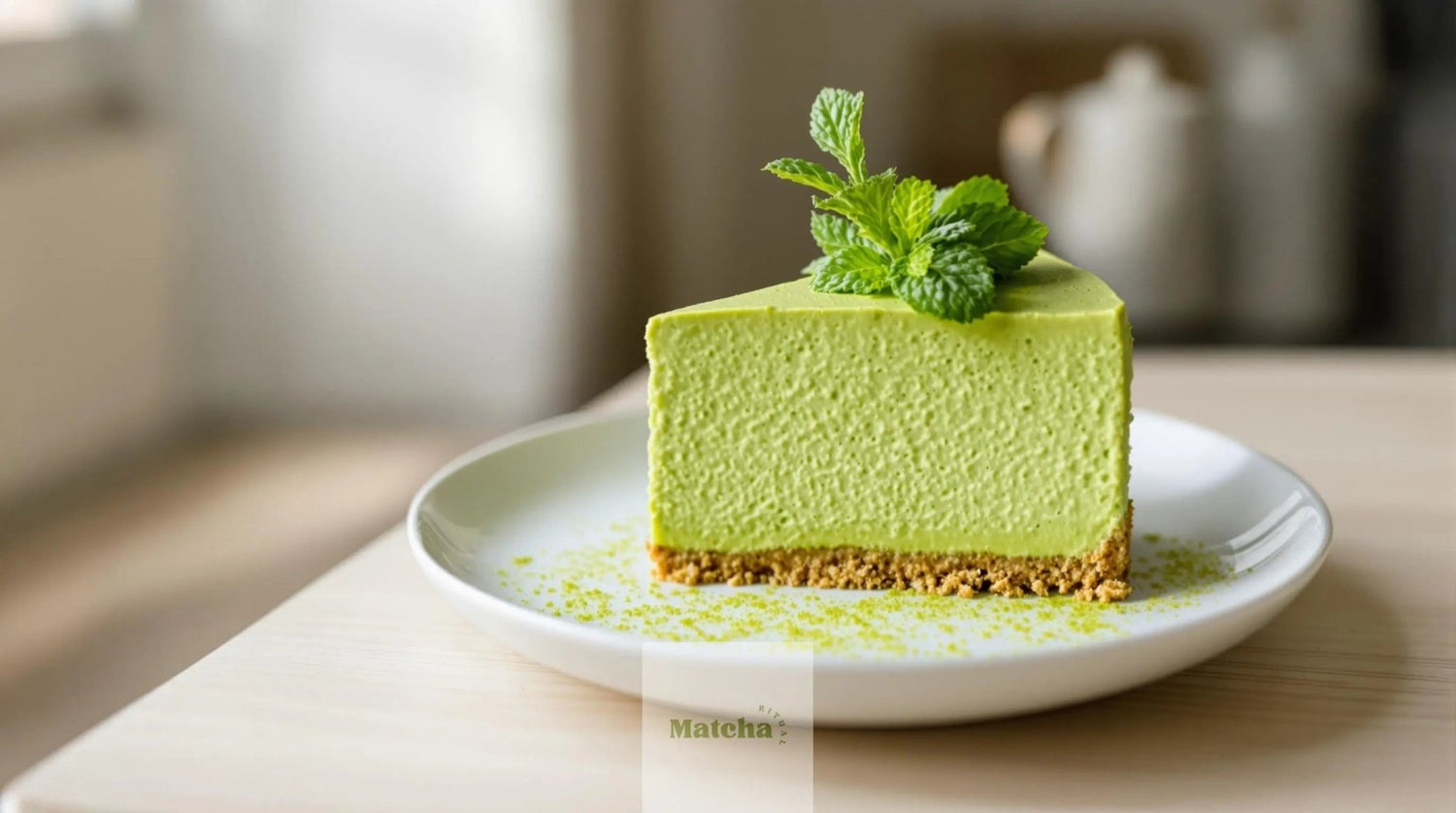 belle portion de Cheesecake au thé matcha