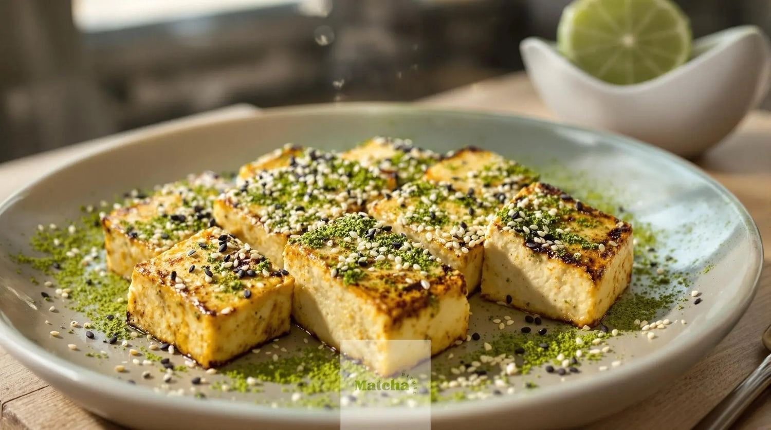 Tranche de Tofu matcha-matcha-sésame grillé